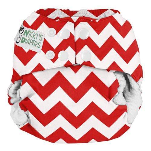 CLEARANCE: Nicki's Diapers Bamboo Snap All-In-One Diapers One Size / Candy Cane Chevron